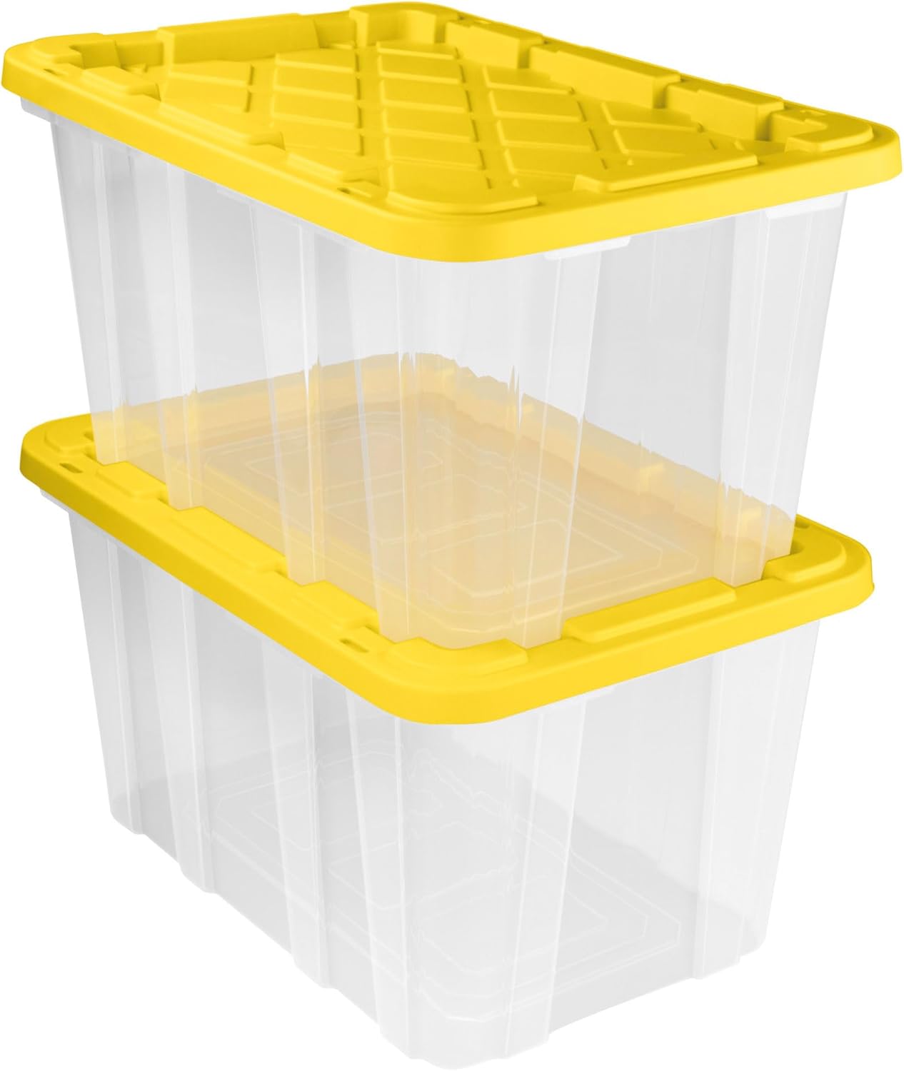 Sterilite 27 Gallon Industrial Tote - 8-Pack Clear Plastic Storage Bins with Yellow Lids for Heavy-Duty Organization