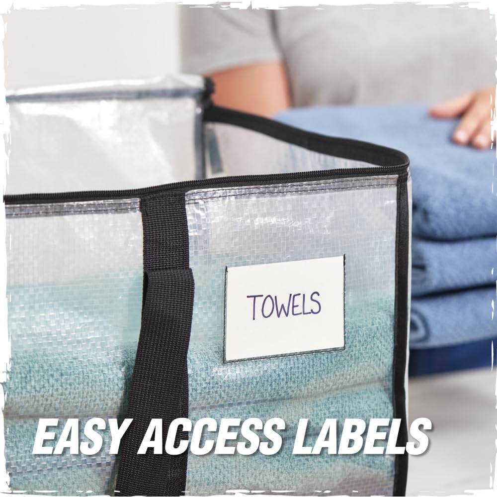 Rugged Rhino Heavy Duty Extra Large Moving Bags - Durable, Space-Saving Storage with Strong Handles | Blue/Clear 4-Pack