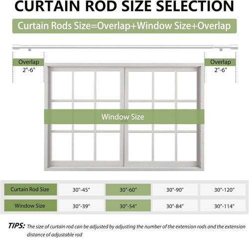 Adjustable 5/8” Diameter Silver Curtain Rods by [Brand Name] | 30-60 Inch for 30-54 Inch Windows