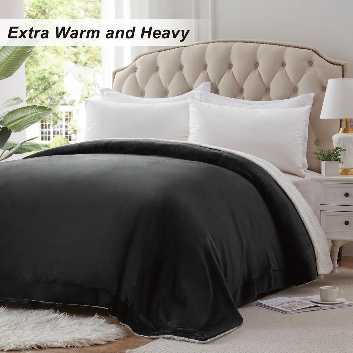 KAWAHOME Sherpa Fleece Queen Blanket - Extra Warm 500GSM Plush for Winter | 90" x 90" Dark Grey