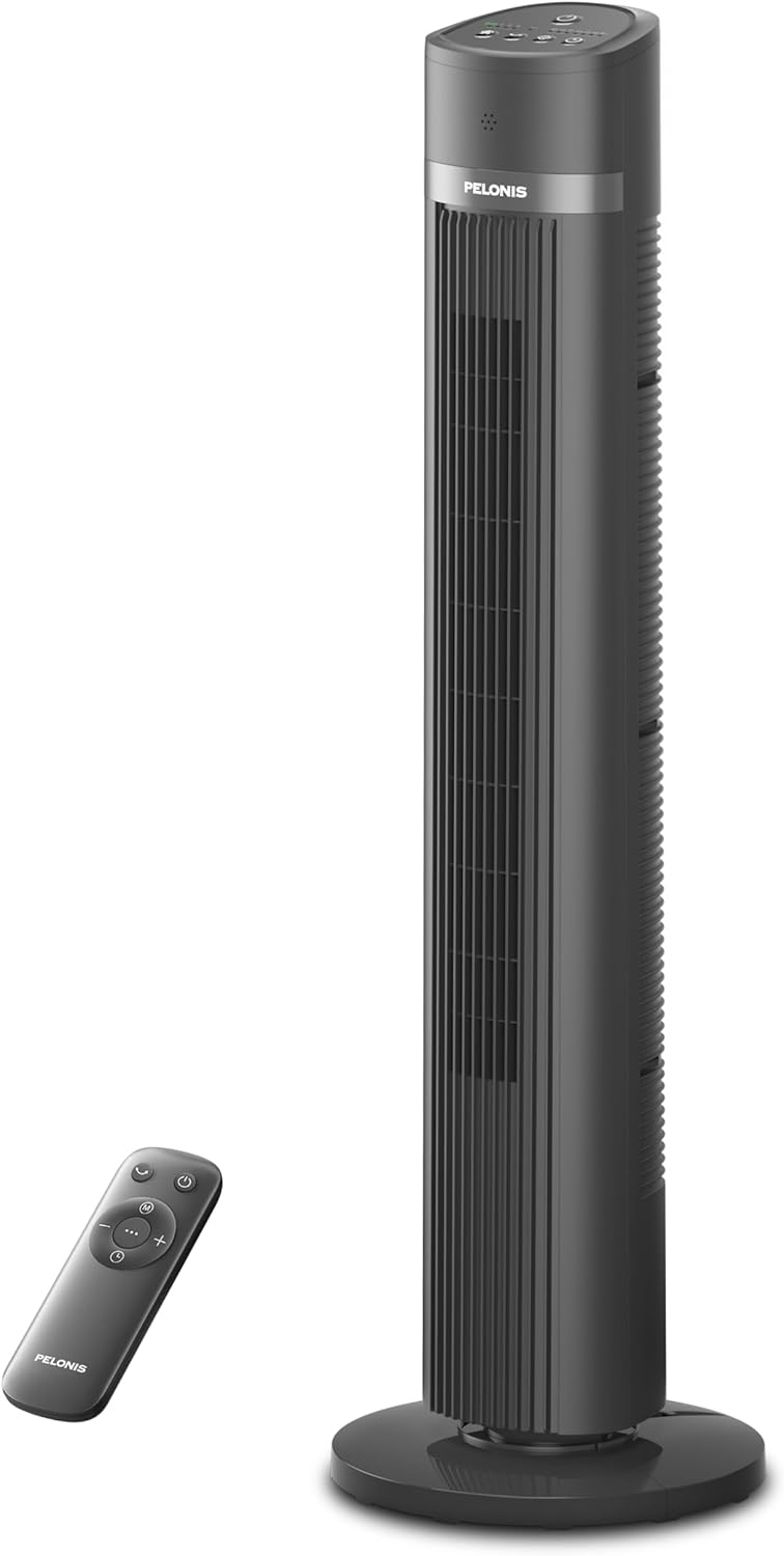 PELONIS Bladeless Tower Fan - 40 Inch Standing Fan with Remote, 90° Oscillation, 3 Speed Modes, Grey