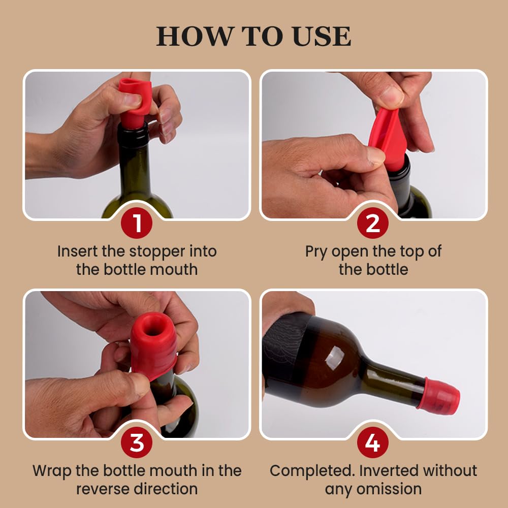 Silicone Wine Stopper, 2026 New Wine Stoppers for Wine Bottles, Reusable Seal Bottle Cover for Wine Beer Champagne, Glass Bottle Sealer Covers for Home Use (4 Pcs)
