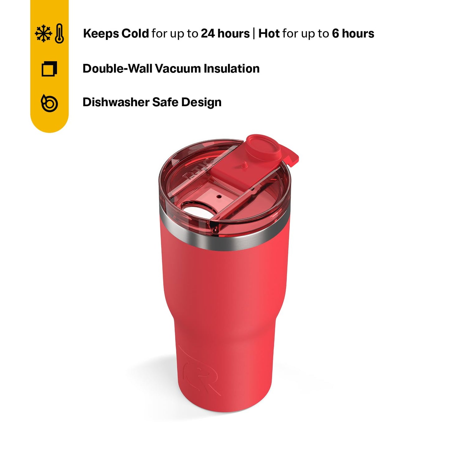 RTIC 20oz Essential Tumbler with Lid, Ceramic Lined, Insulated, Stainless Steel, Metal, Double Wall Vacuum-Insulation, Travel Cup for Iced Coffee, Tea, Hot and Cold Drink, Flag Red