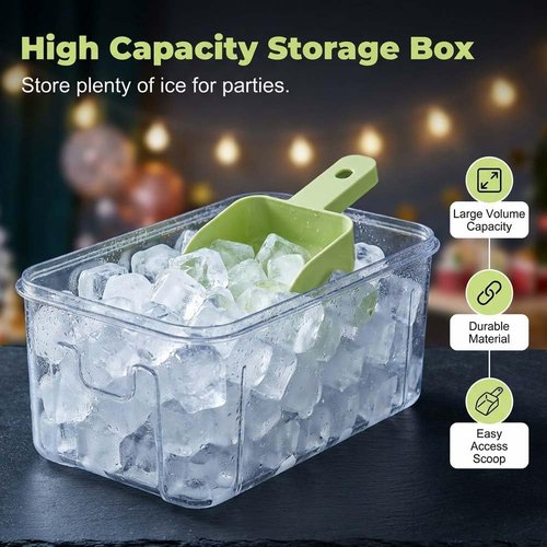 Easy Release Ice Cube Tray - 28-Cavity Clear Ice Maker with Lid, Bin & Scoop for Home Parties