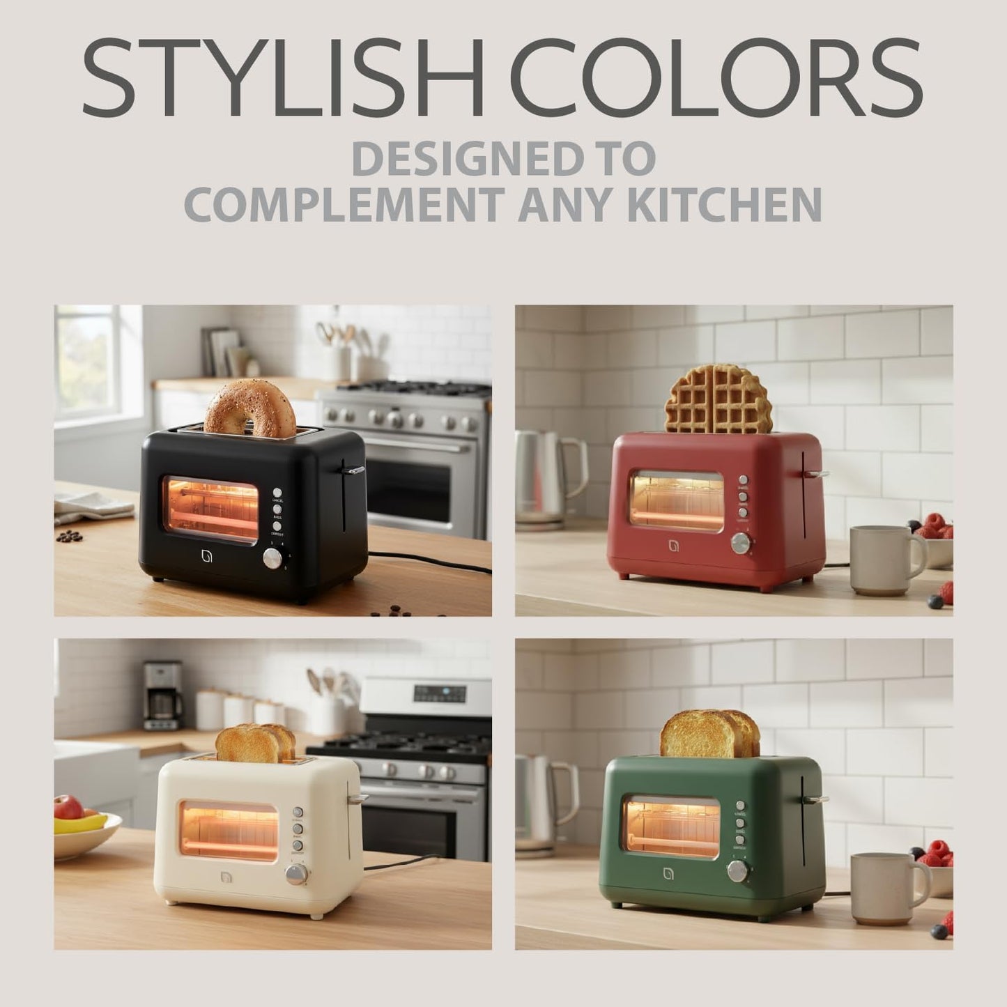 WILLOW Eco Series 2 Slice Toaster - Retro Design with Clear-View Window & 6 Shade Settings | Extra Wide Slots