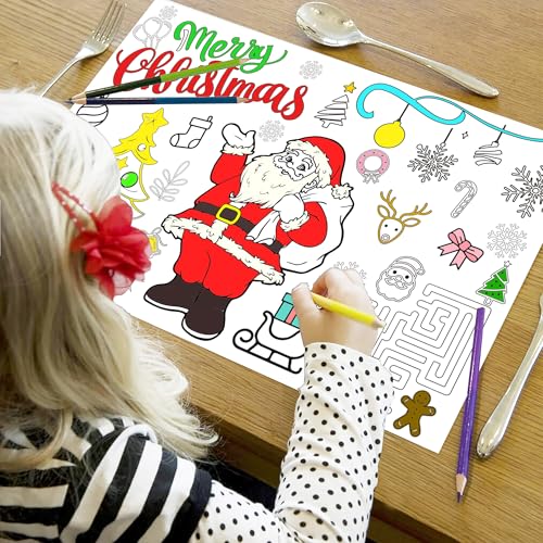 24pcs Christmas Coloring Placemats Santa Gingerbread Snowman Kids Holiday Table Decor
