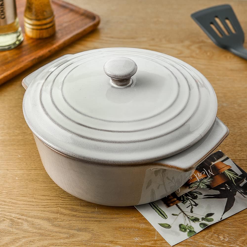 KOOV Ceramic Casserole Dish - Oven Safe 2 Quart Round Baking Dish with Lid | 9 Inch Deep Cookware Set
