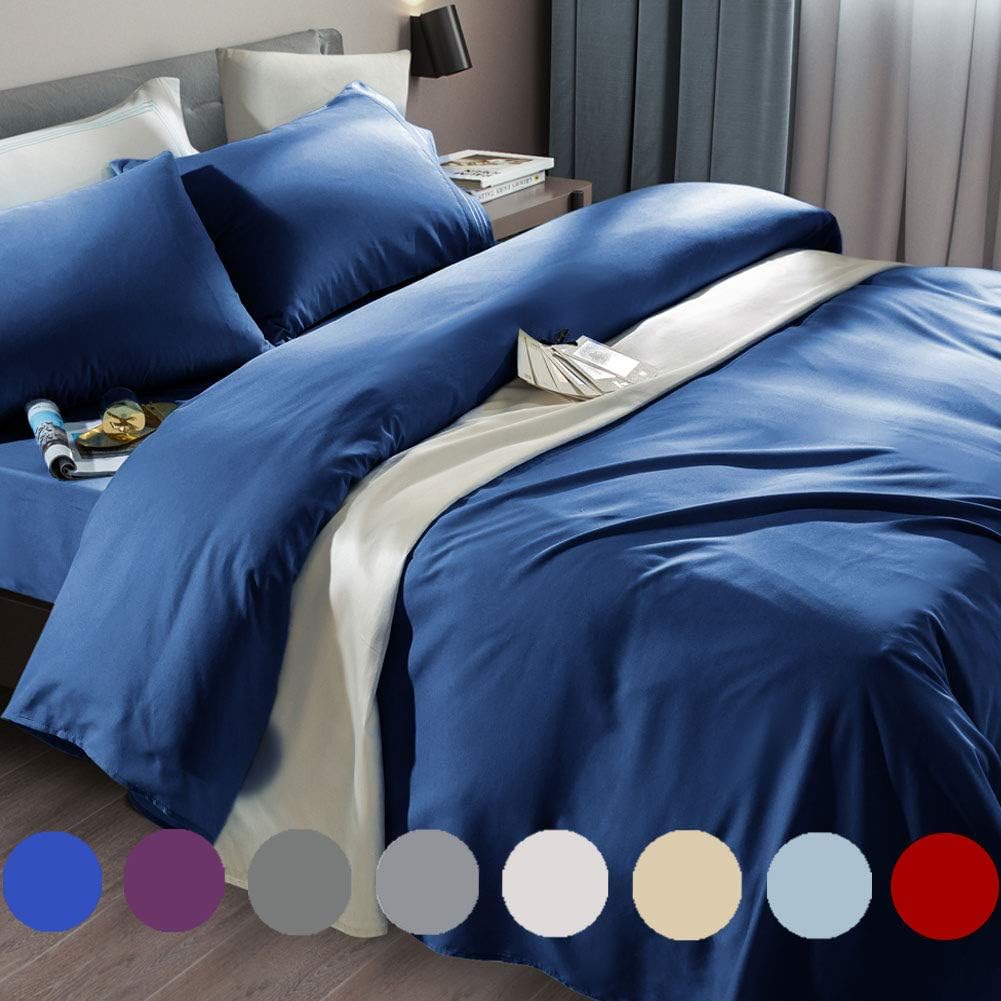 SONORO KATE Bed Sheet Set - Super Soft Microfiber 1800 Thread Count | Luxury Navy Blue Queen Sheets with Deep Pockets