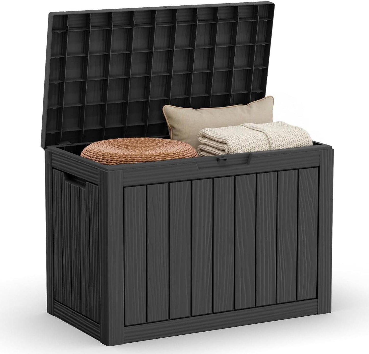 Regine Switzerland 45 Gallon Outdoor Deck Box - Lockable Waterproof Storage for Garden Tools & Cushions | Black