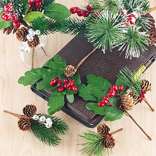 Artificial Christmas Berry Picks - Assorted Red Berries, Pinecones & Holly for Holiday Decor