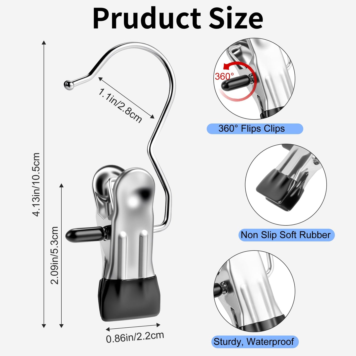 Senbowe 30 Pack Heavy Duty Clothes Pins, Boot Hangers for Closet, Laundry Hook Hanging Clips Clamps for Closet Organizer Pants Hats Socks Towels Clips, Clothespins Hanger for Travel Handbag Legging