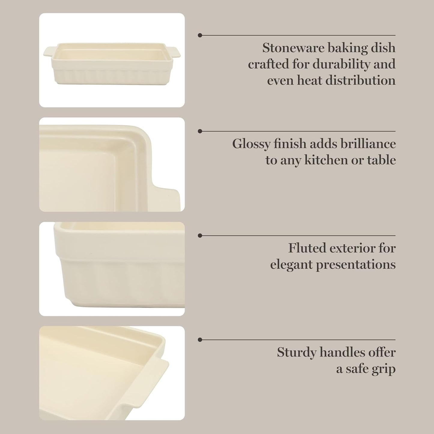Martha Stewart Ceramic Bakeware - 13x9 Inch Rectangular Baking Dish with Handles | Cream Glazed Stoneware for Casseroles, Lasagna & Desserts