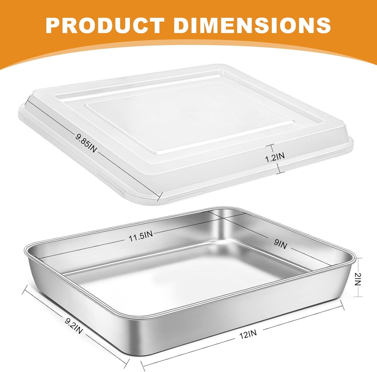 Regine Switzerland Stainless Steel Baking Pan - Heavy-Duty Deep Rectangle with Lid | 12⅓ x 9¾ x 2 Inch, Oven Safe