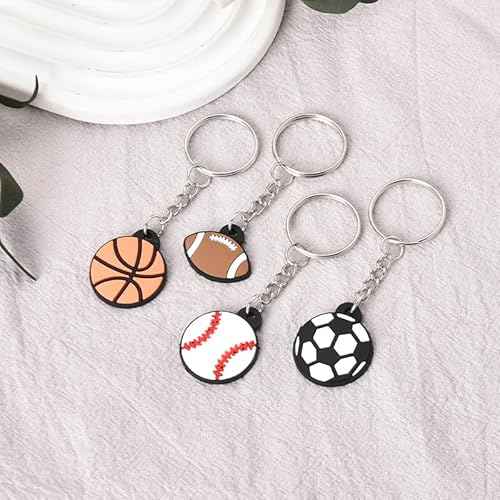 Sport Ball Keychain for Men Boys Birthday Sports Party Gift Bags Fillers School Party Reward Womens Team Gifts for Sports Lovers Men Basketball Soccer Football Baseball Keychain Set of 4
