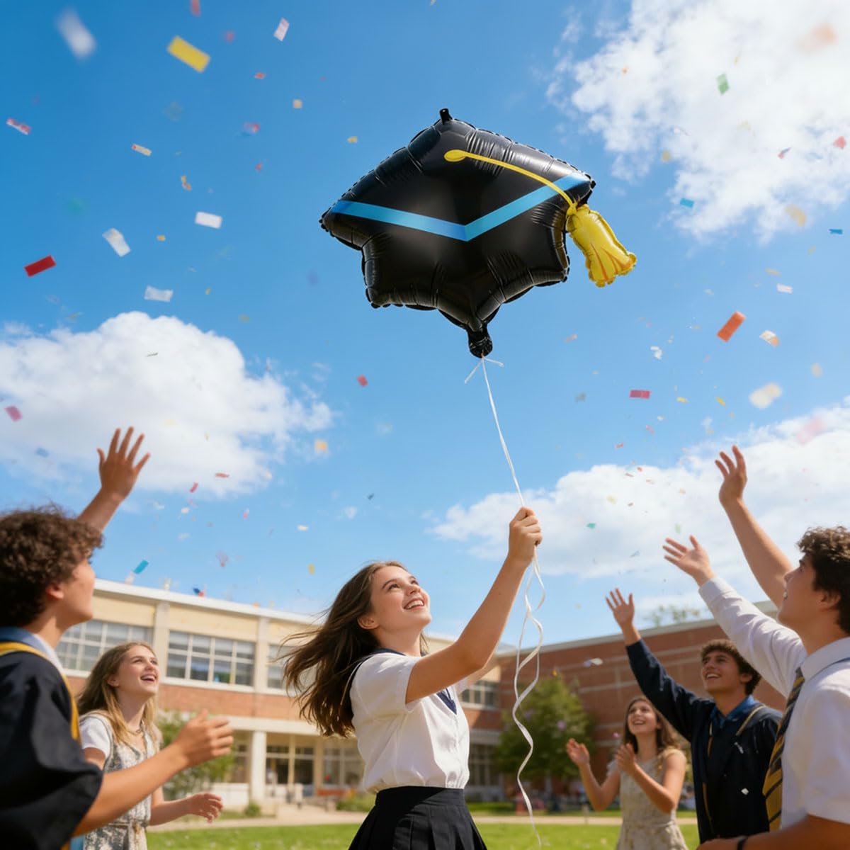 6Pcs Graduation Balloons - 22 Inch Black Graduation Cap Balloons - Grad Hat Balloon for Graduations Decorations Class of 2026 - Grad Party Decorations 2026