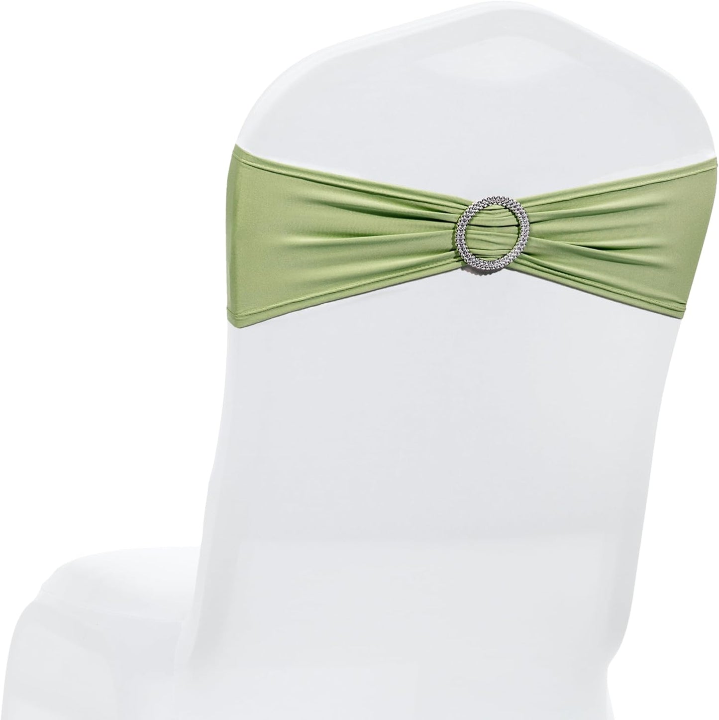 MDS Spandex Chair Sashes - Premium Stretch Covers with Buckle Slider for Weddings & Events | Sage Green, Pack of 75