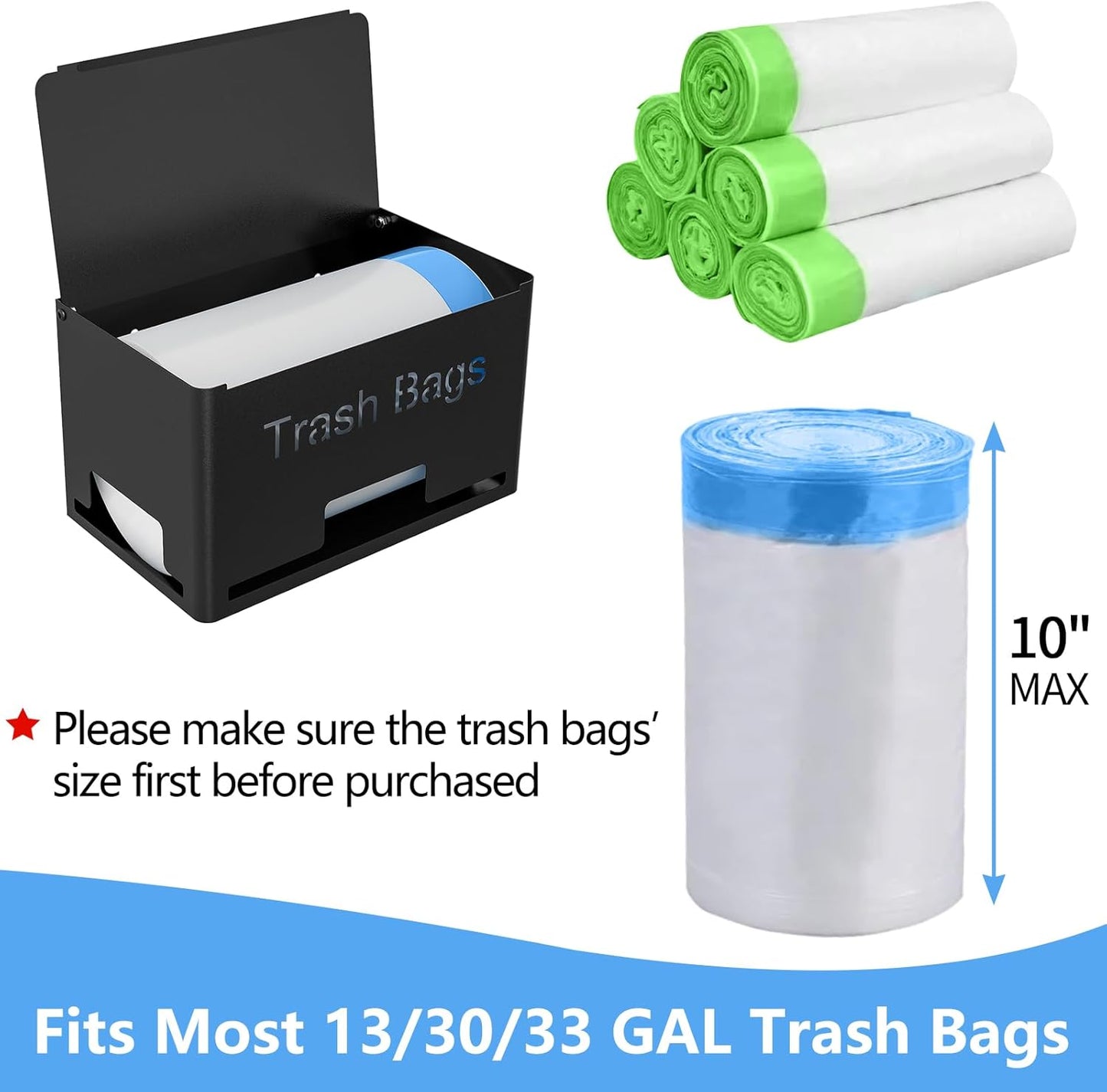 STWWO Large Trash Bag Holder Dispenser - Metal Kitchen Organizer for Under Sink | Wall Mounted or Freestanding, Black