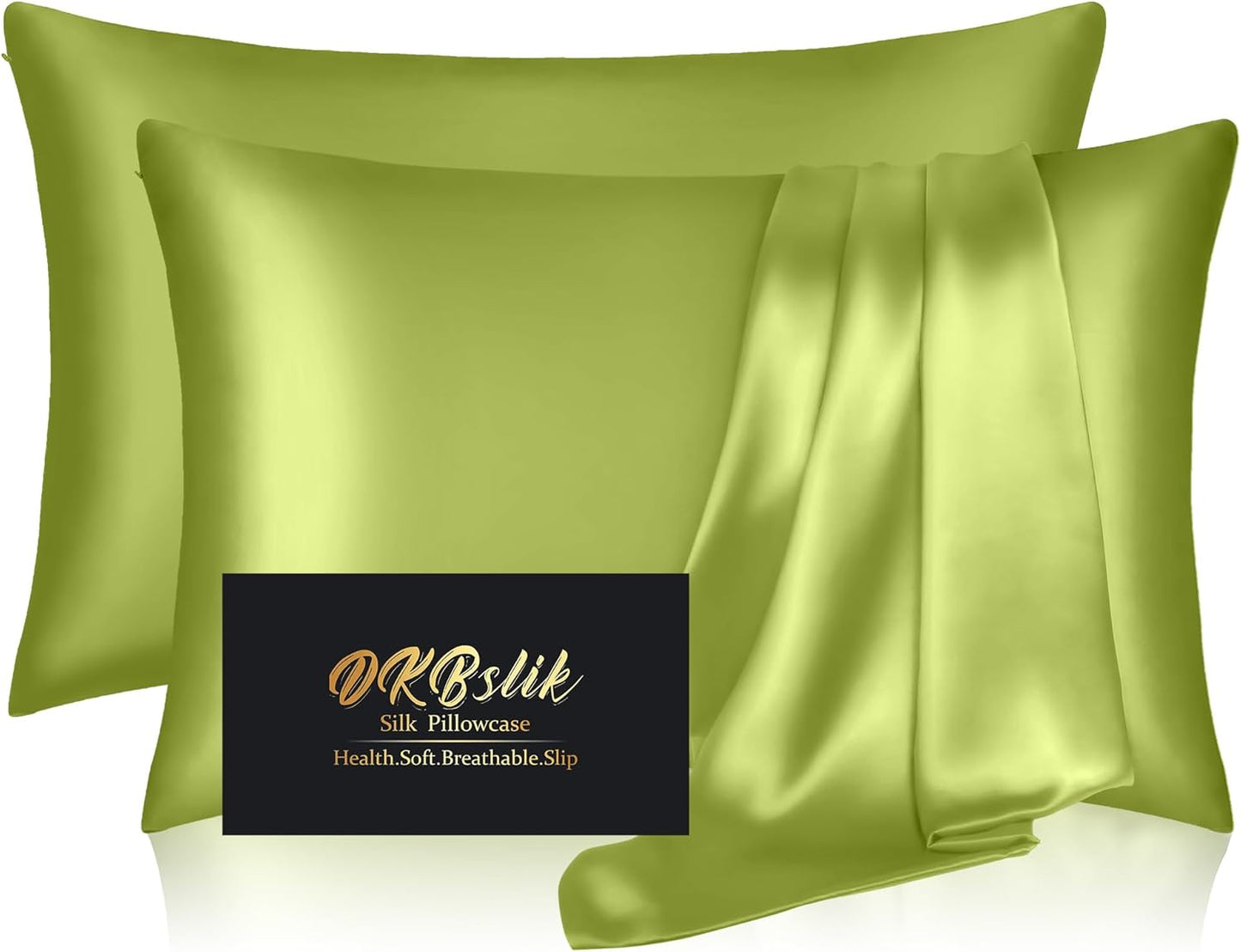 Skiennix Silk Pillowcases - Mulberry Silk Standard Set of 2 | Smooth, Anti-Acne, Olive Green