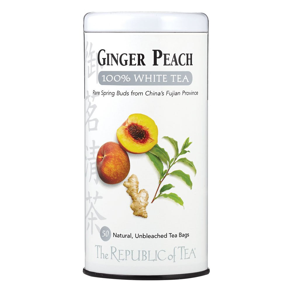 The Republic of Tea – Ginger Peach 100% White Tea Bags, Steeps 50 Low-Caffeinated Cups