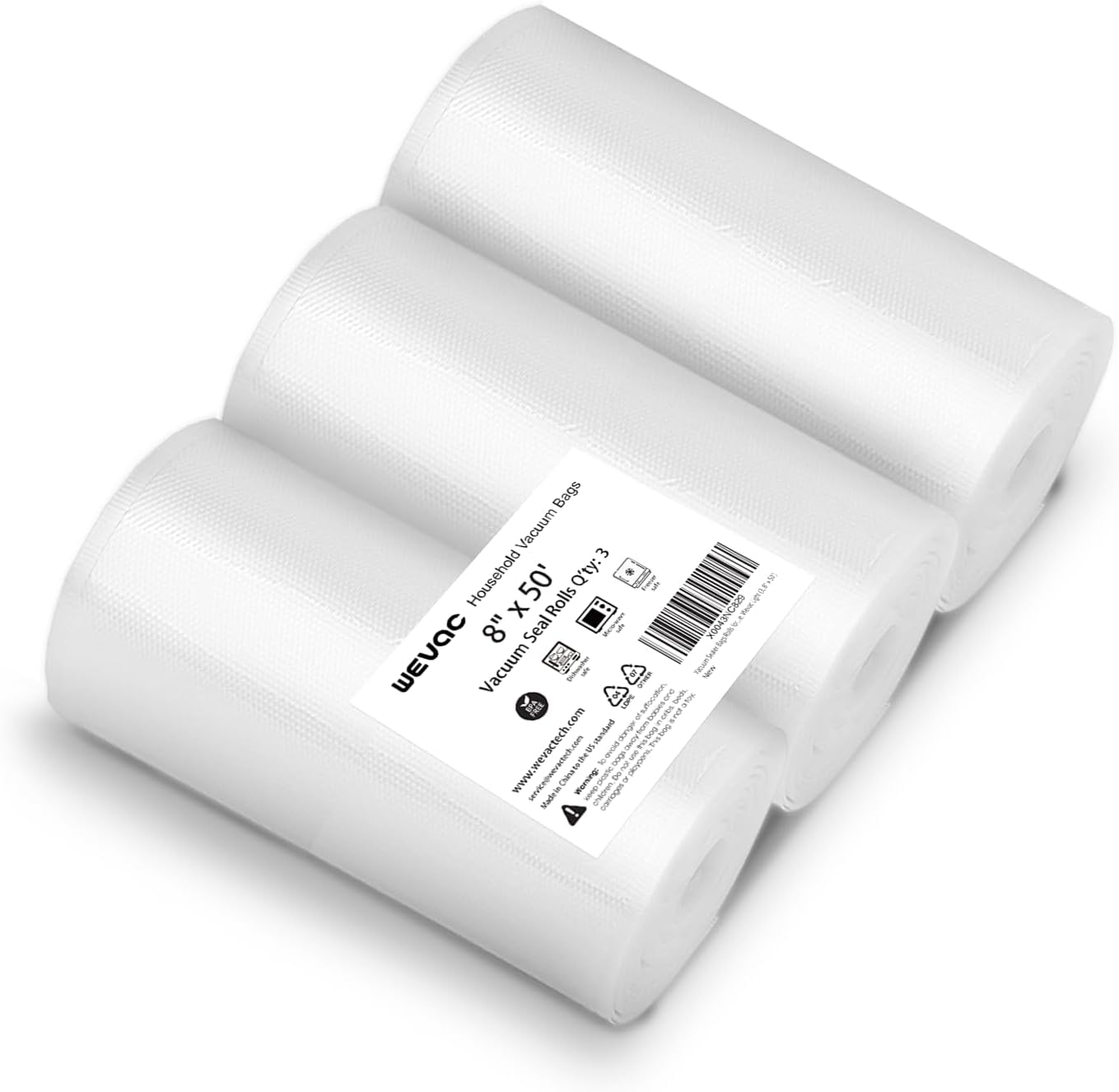 Wevac Lite Vacuum Sealer Rolls - 8" x 50' | 3-Pack for Food Storage, Sous Vide & Meal Prep