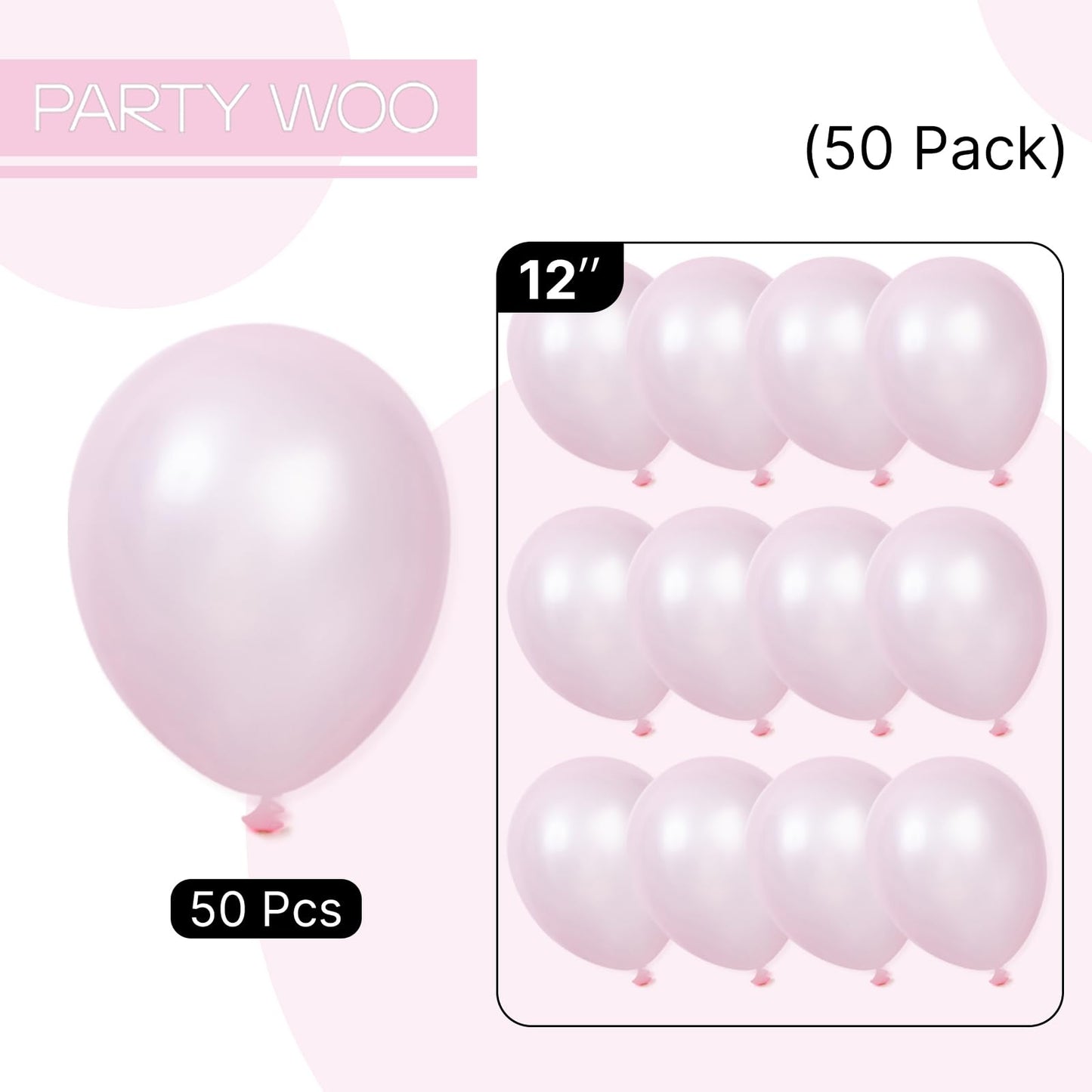 PartyWoo Light Pink Balloons 50 pcs 12 Inch Pearl Pastel Baby Pale Pink Latex Helium Balloons for Baby Shower Gender Reveal Valentine's Day Wedding Princess Birthday Party Decorations Pink-Z29