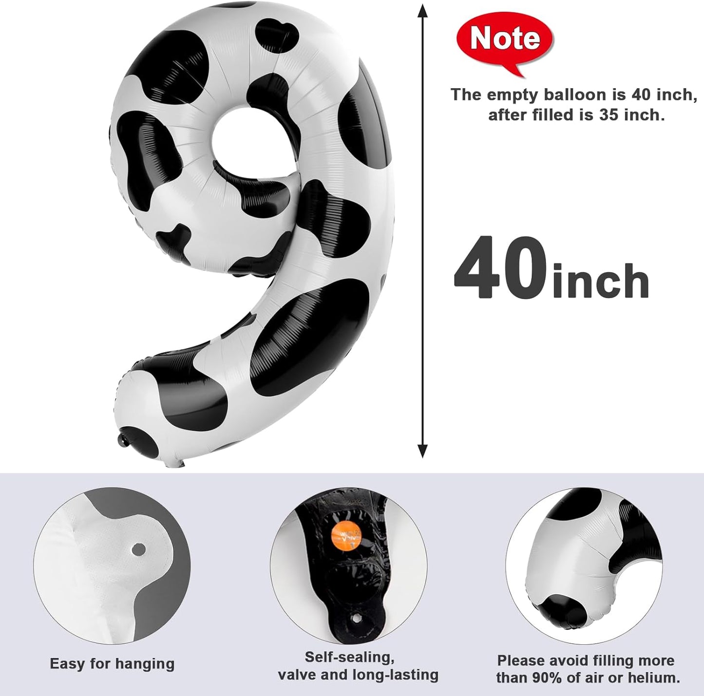 Skiennix 40-Inch Black & White Number 9 Balloon - Perfect for Birthdays, Weddings & Graduations