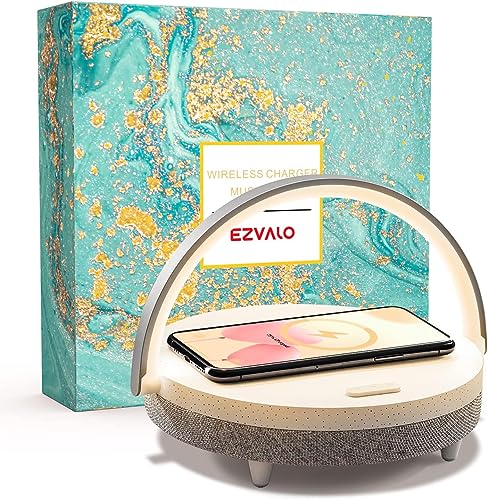 EZVALO White 4-in-1 Bedside Lamp with Bluetooth Speaker & Wireless Charging