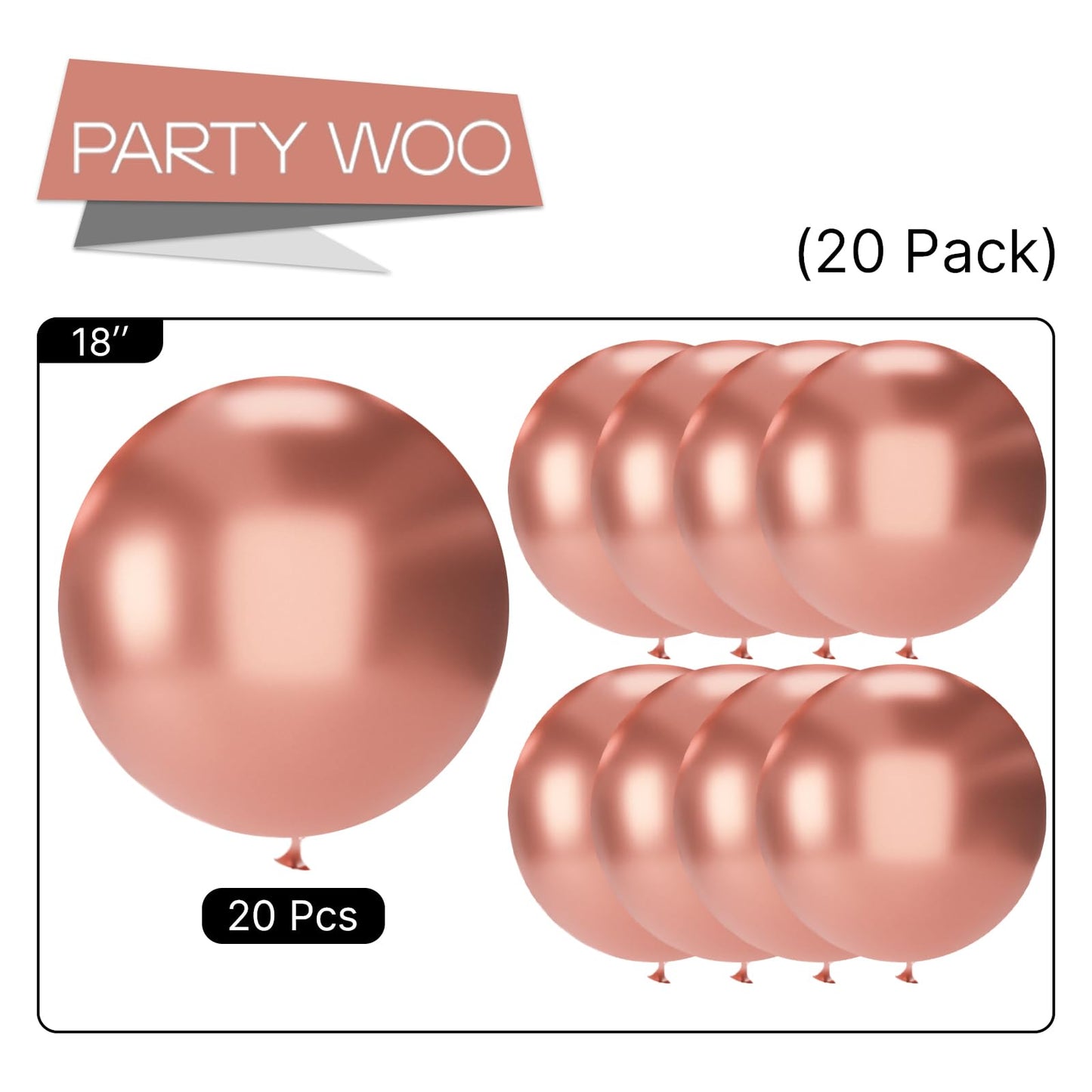PartyWoo Rose Gold Balloons 20pcs 18 Inch Metallic Chrome Rose Gold Balloons for Wedding Anniversary Sweet 16 Baby Shower Bridal Shower Bridgerton Floral Birthday Party Decorations Rose Gold-G107