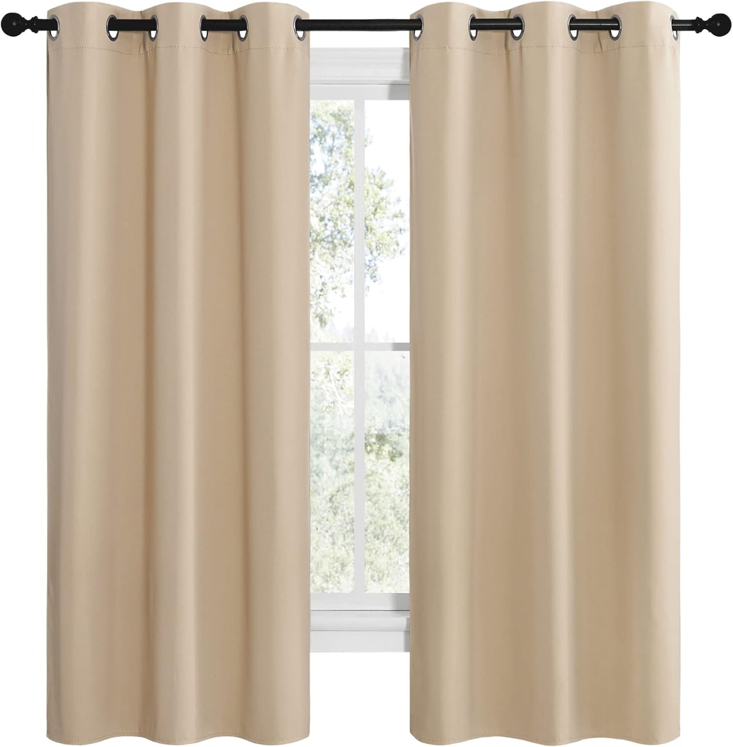 NICETOWN Room Darkening Curtain Panels - Thermal Insulated Grommet Drapes for Windows | Biscotti Beige, 2 Panels, W42 x L68-Inch