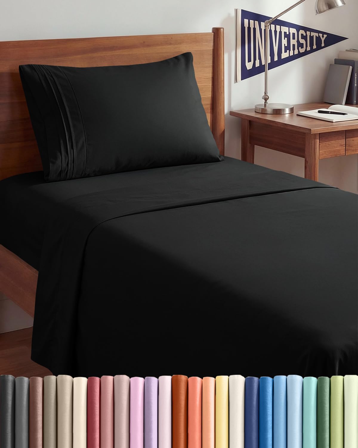 Skiennix Twin XL Sheet Set - Comfy Cooling Bed Sheets | Ultra-Soft, Deep Pockets, Wrinkle-Free - Black