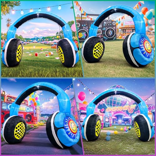 KOOY Inflatable Headphones Archway for 80s 90s Party Decoration, LED Lights, Hip Hop & Retro Theme