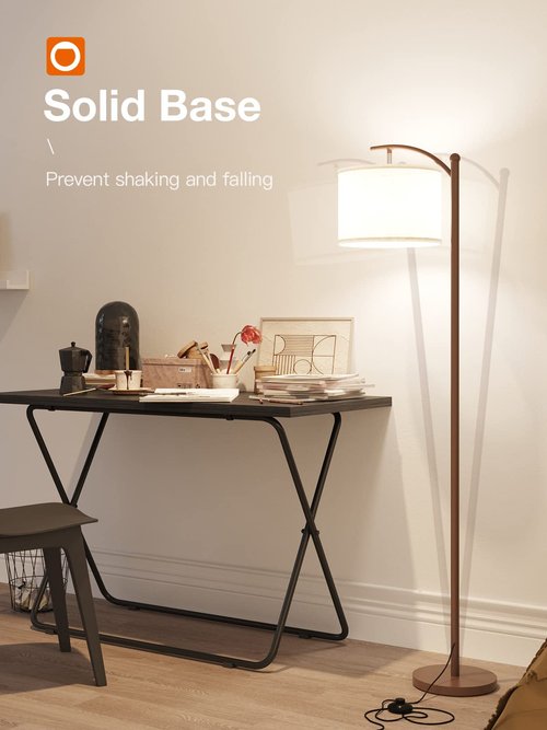 addlon Floor Lamp for Living Room with 3 Color Temperatures, Standing lamp with Linen lampshade for Bedroom, Office, Lamps with 9W LED Bulb Included - Brown with Beige Shade