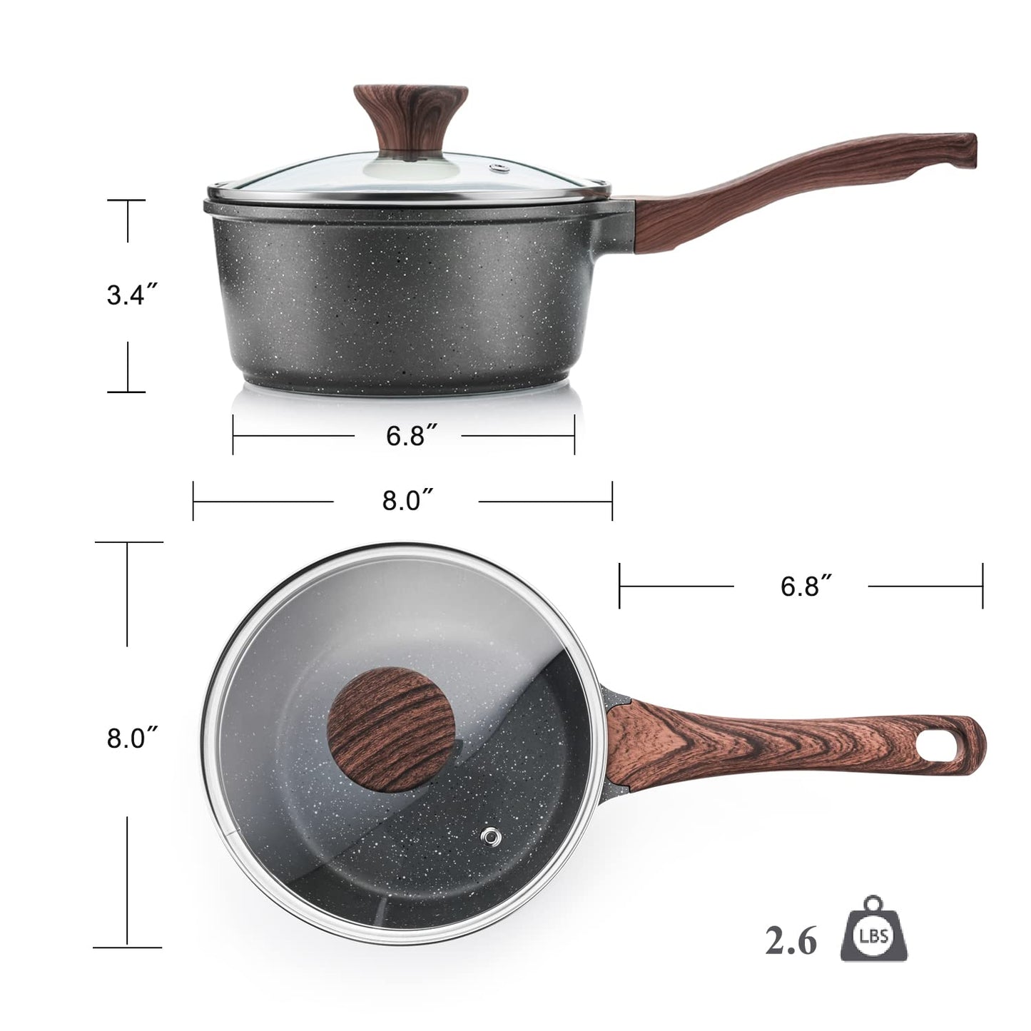 SENSARTE Nonstick Sauce Pan with Lid Saucepan Set, Swiss Granite Coating Sauce Pot Kitchen Cooking Pot, Induction Comptable, Free of Intentionally Added PFOA, 2 + 2.5 QT