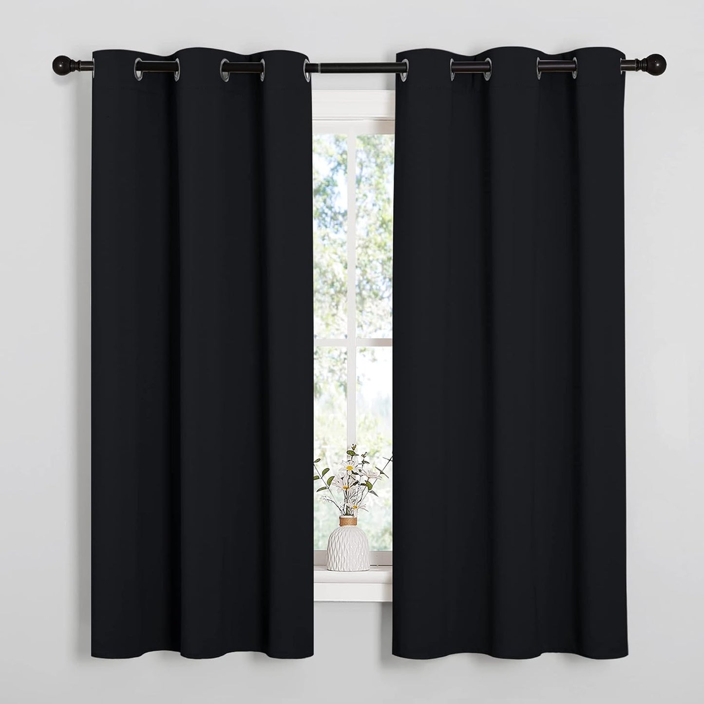 NICETOWN Adjustable Curtain Rods 2-Pack | 48-86 Inch with Grommet Black Blackout Curtains