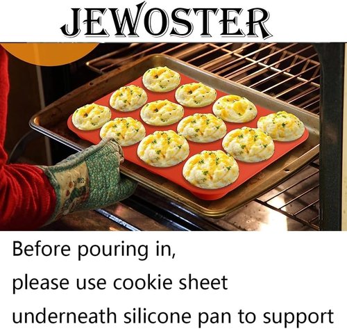 JEWOSTER Silicone Muffin Pan - 12-Cup Nonstick Baking Molds, BPA-Free | 2-Pack for Muffins & Cupcakes