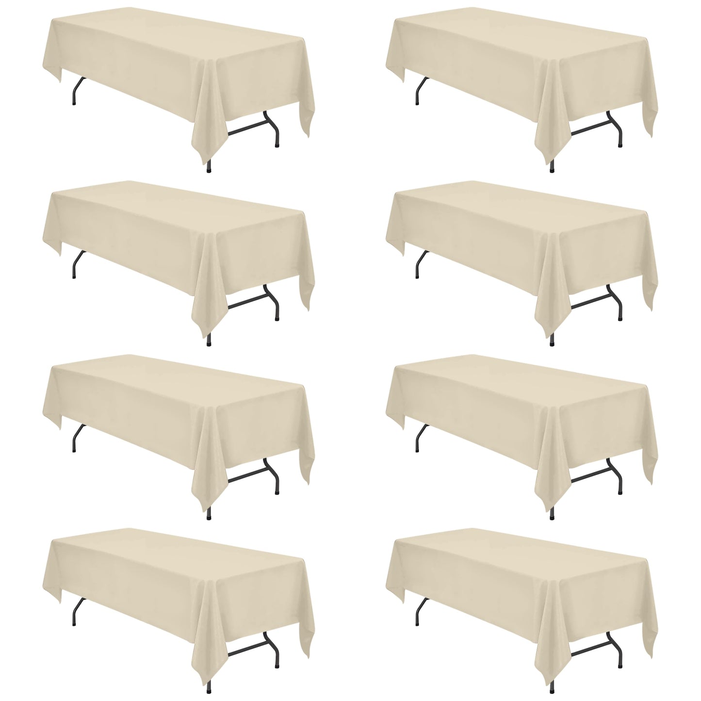 BRILLMAX 8 Pack Beige Tablecloths 60 x 126 Inch for 8ft Rectangle Tables - 150 GSM Polyester Fabric, 15" Standard Drop, Water, Stain & Wrinkle Resistant Cloth Cover for Wedding Banquet Dining Buffet