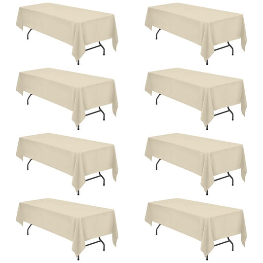 BRILLMAX 8 Pack Beige Tablecloths 60 x 126 Inch for 8ft Rectangle Tables - 150 GSM Polyester Fabric, 15" Standard Drop, Water, Stain & Wrinkle Resistant Cloth Cover for Wedding Banquet Dining Buffet