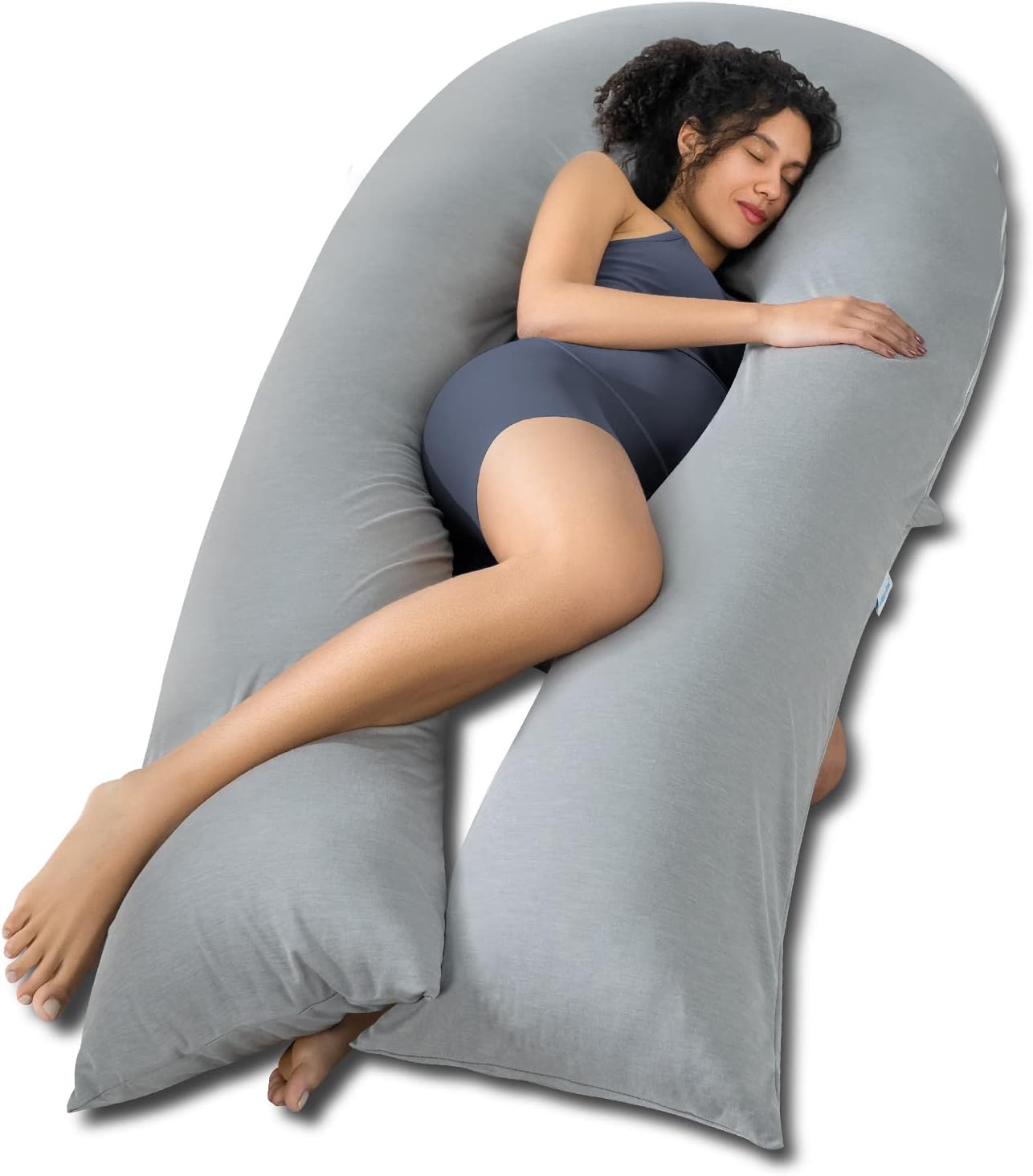 Queen Rose Extra Long U-Shaped Body Pillow - Cooling Pregnancy Pillow for Full Body Support | 65 Inch Grey