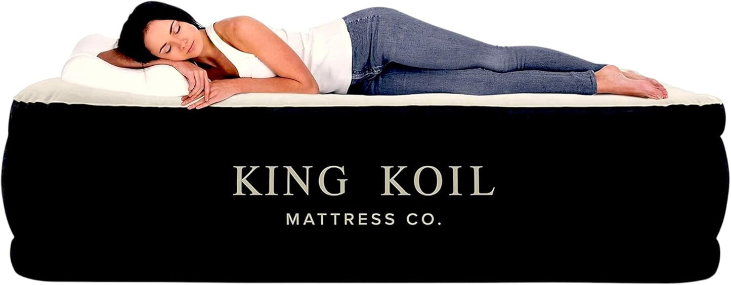 King Koil Queen Air Mattress - Luxury Pillow Top Design with Built-in Pump | Waterproof & Adjustable 20" Double Airbed