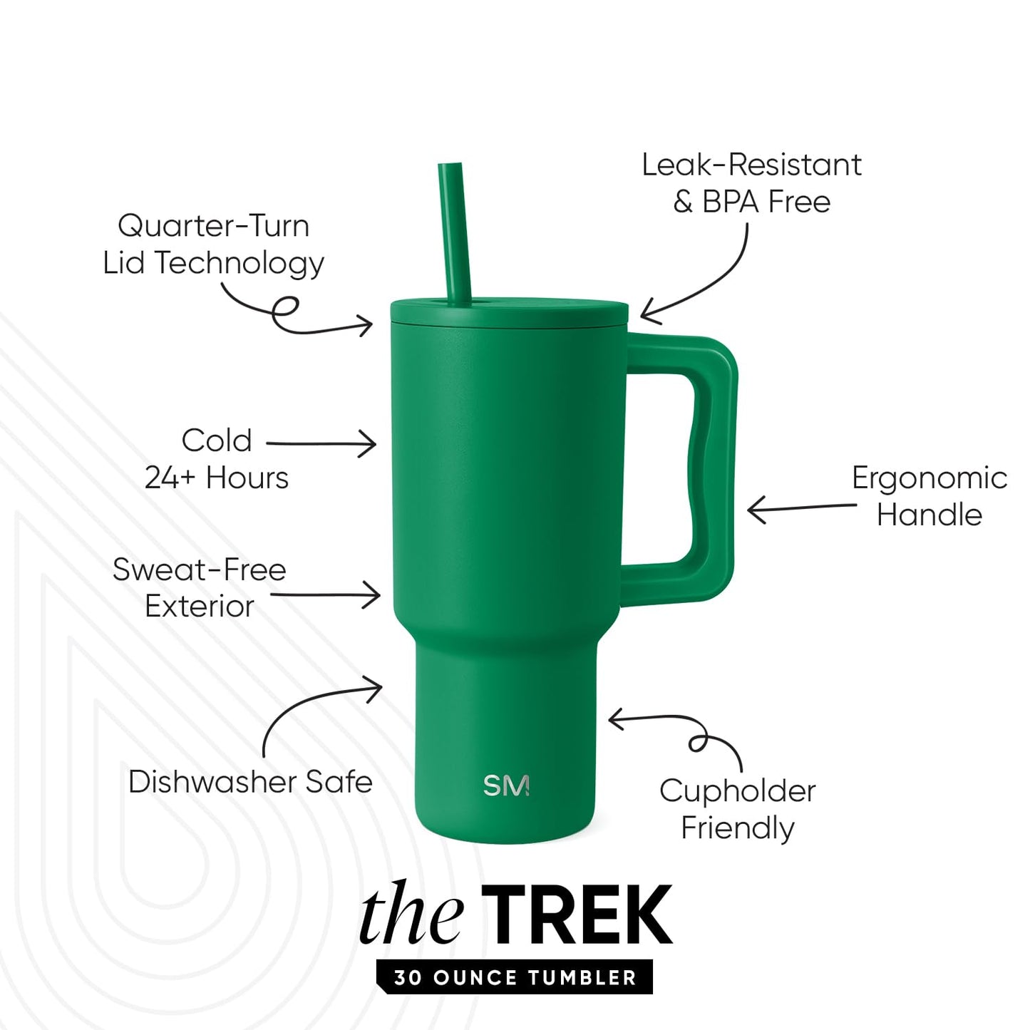 Simple Modern 30 oz Trek Tumbler with Handle and Straw Lid | Cup Holder Friendly Insulated Stainless Steel Travel Mug | Kelly Green