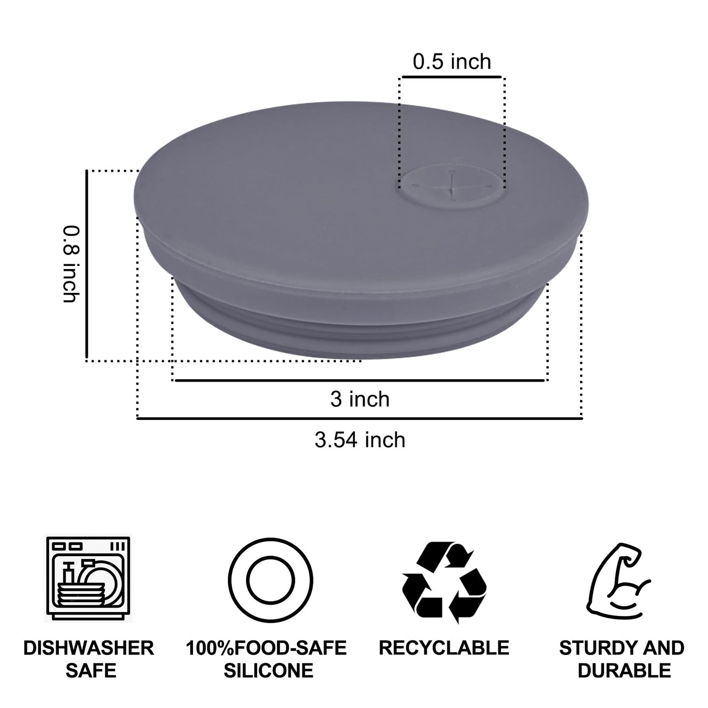 Kinggrand Kitchen Silicone Fermenting Lids Waterless Airlock Fermentation Tops Wide Mouth Mason Jar Lid Fermenter Caps for Pickles, Kimchi, and Fermented Probiotic Food 3 Pack Grey (Jars Not Included)