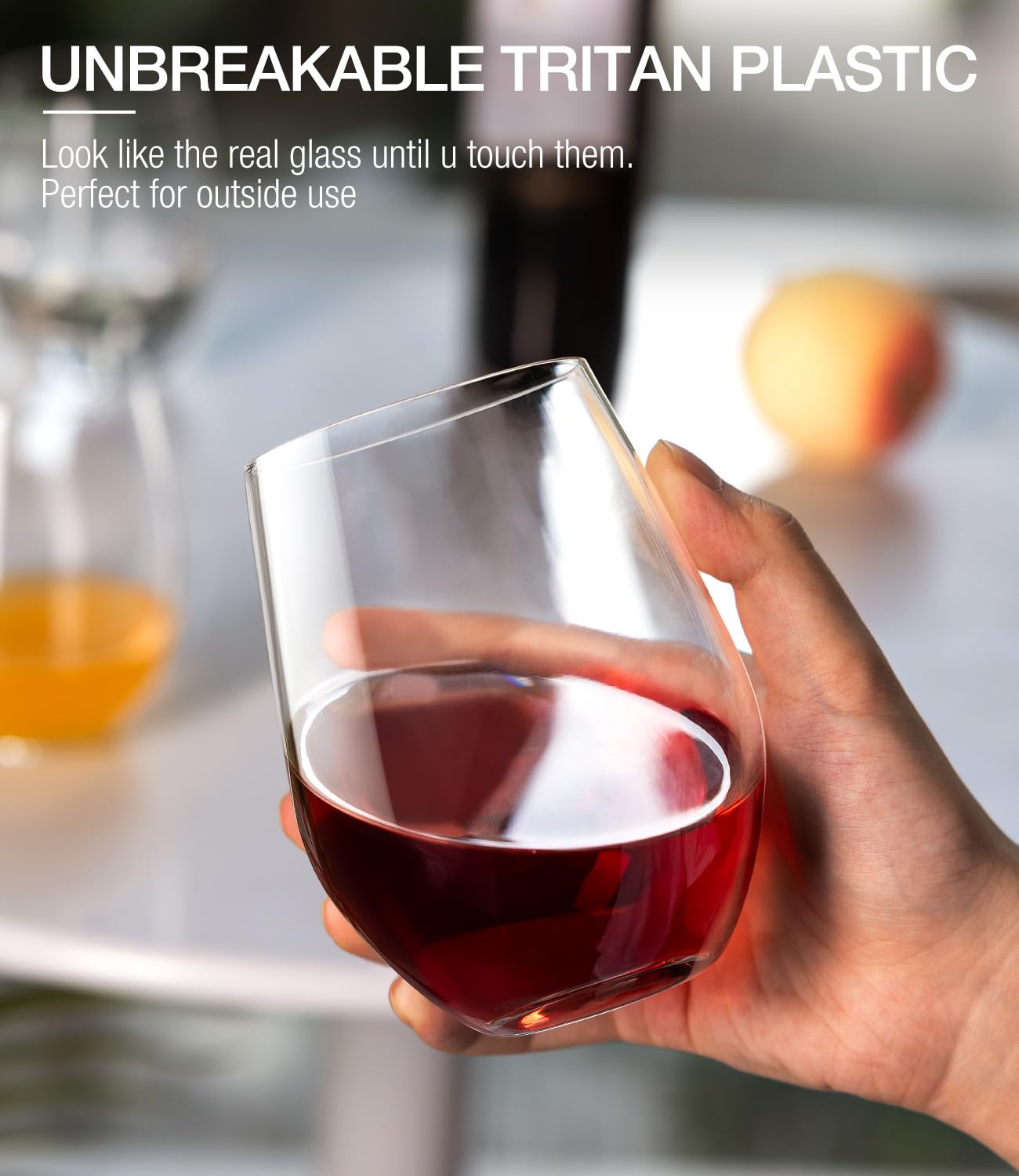 LUNA & MANTHA Stemless Wine Glasses, Crystal Red White Wine Glasses for Daily Use, Hosting, Home Bar, Evening Party, Birthdays, Shower, Housewarming Gift,Plastic Set of 6 16oz