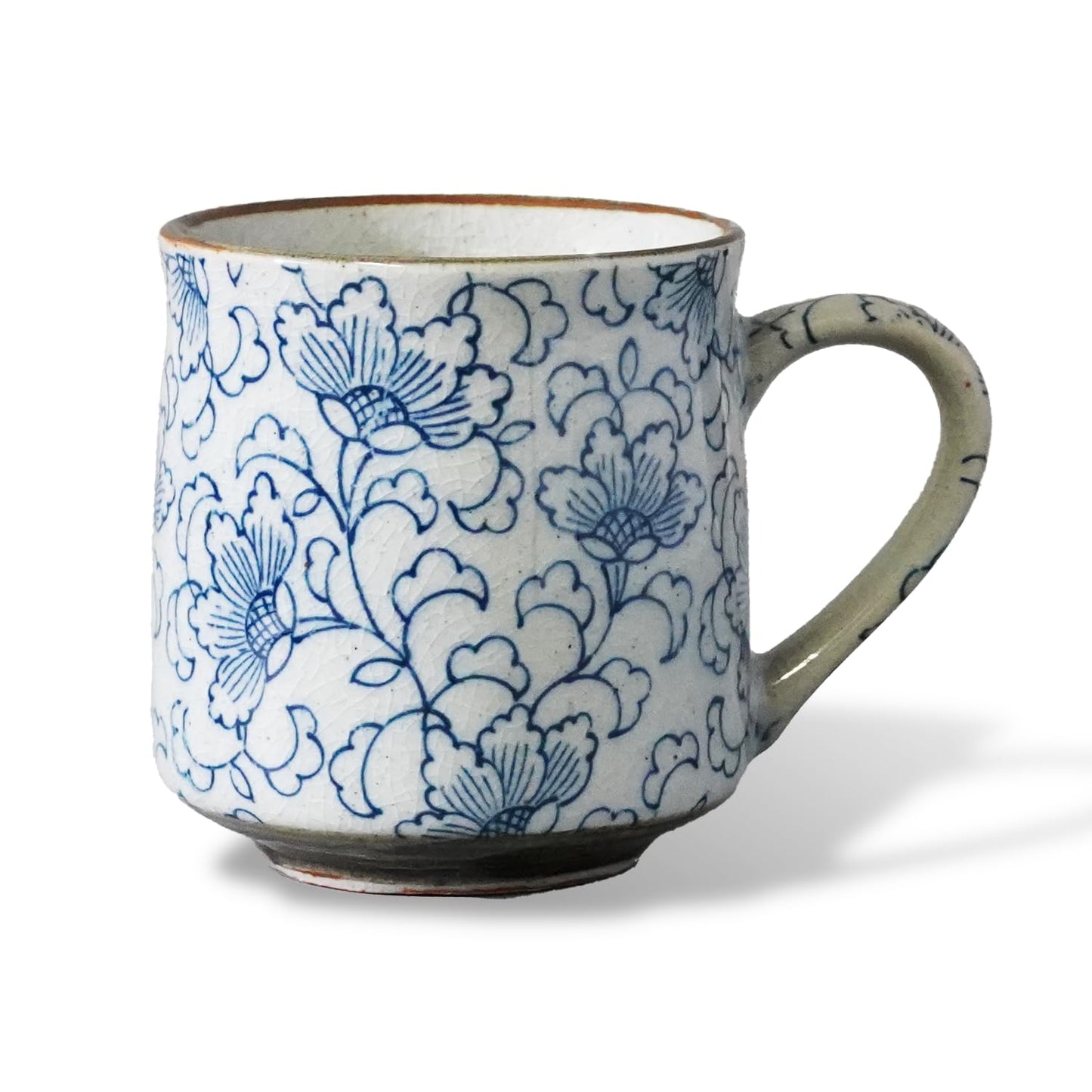 Nostalgic Mino Ware Ceramic Sometsuke Small Mug Cup - Japanese Crafted, Floral Pattern, Comfort Grip Handle, For Coffee and Green Tea or Soup, Matcha Tea, Gift Box Included (Arabesque)