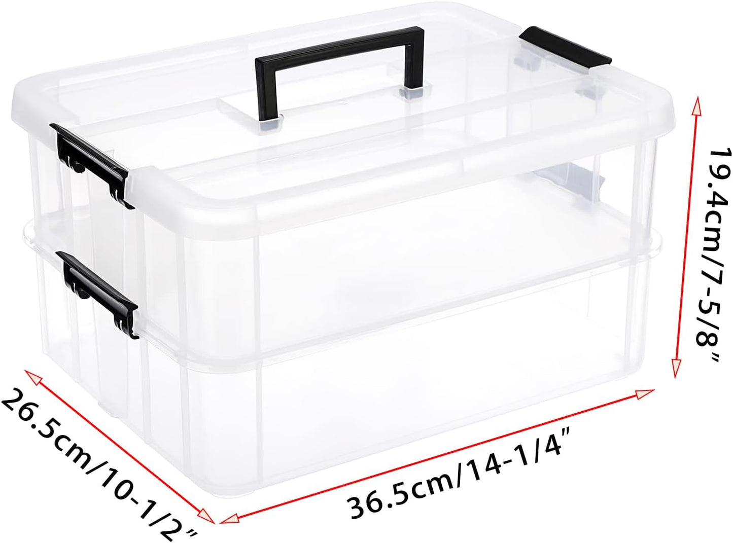 JUXYES Stackable Storage Box - 2-Tier Transparent Container with Handle for Office & School Supplies