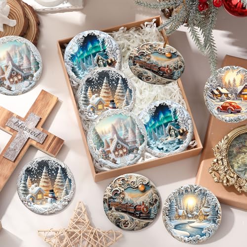 Sawysine 12 Pcs Christmas Winter Snowflake Deer Ornaments for Tree & Decor