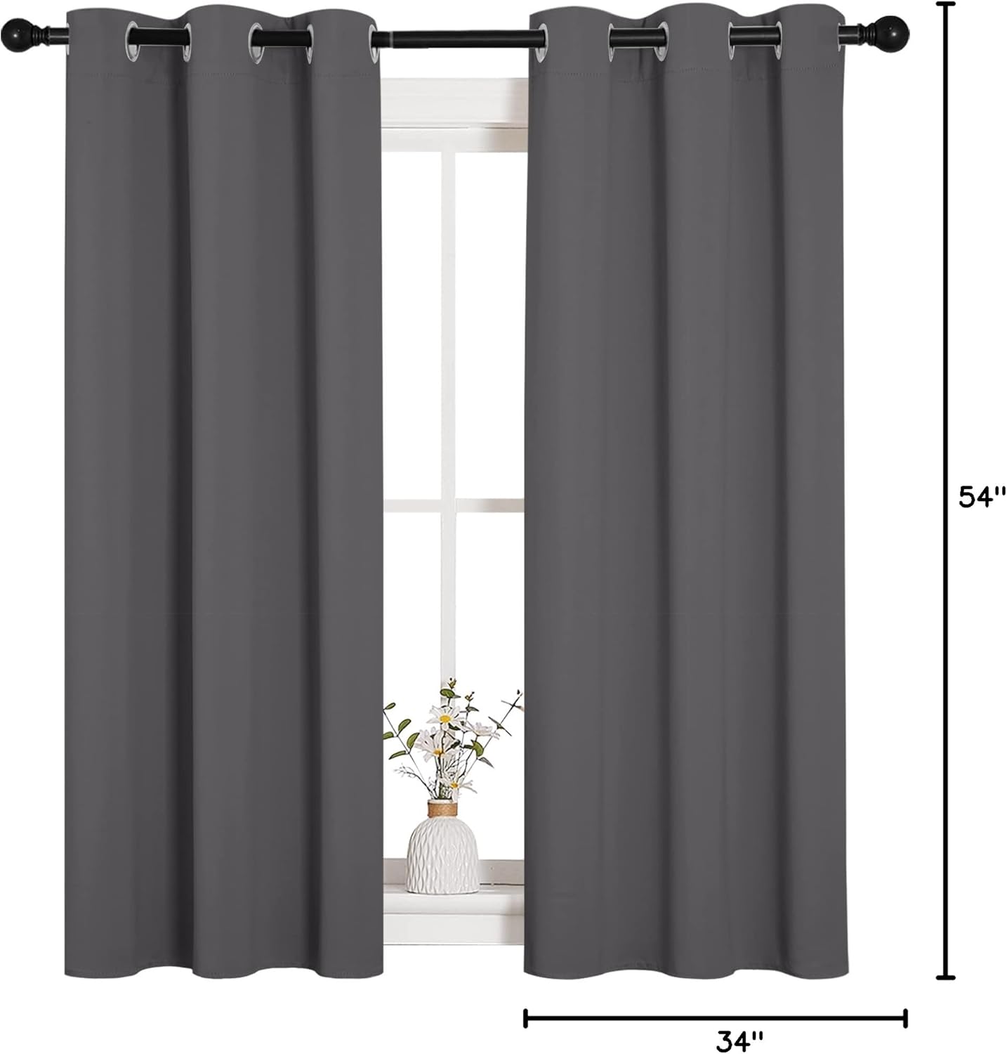 NICETOWN Blackout Curtains - Thermal Insulated Drapery Panels | Solid Gray, 34 x 54 Inches (Set of 2)