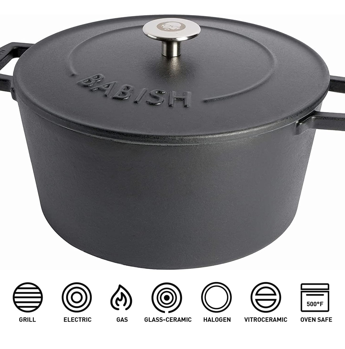 Babish 6-Quart Round Enameled Cast Iron Dutch Oven with Lid – Matte Black, Heavy-Duty Dutch Oven for Slow Cooking, Braising & Baking