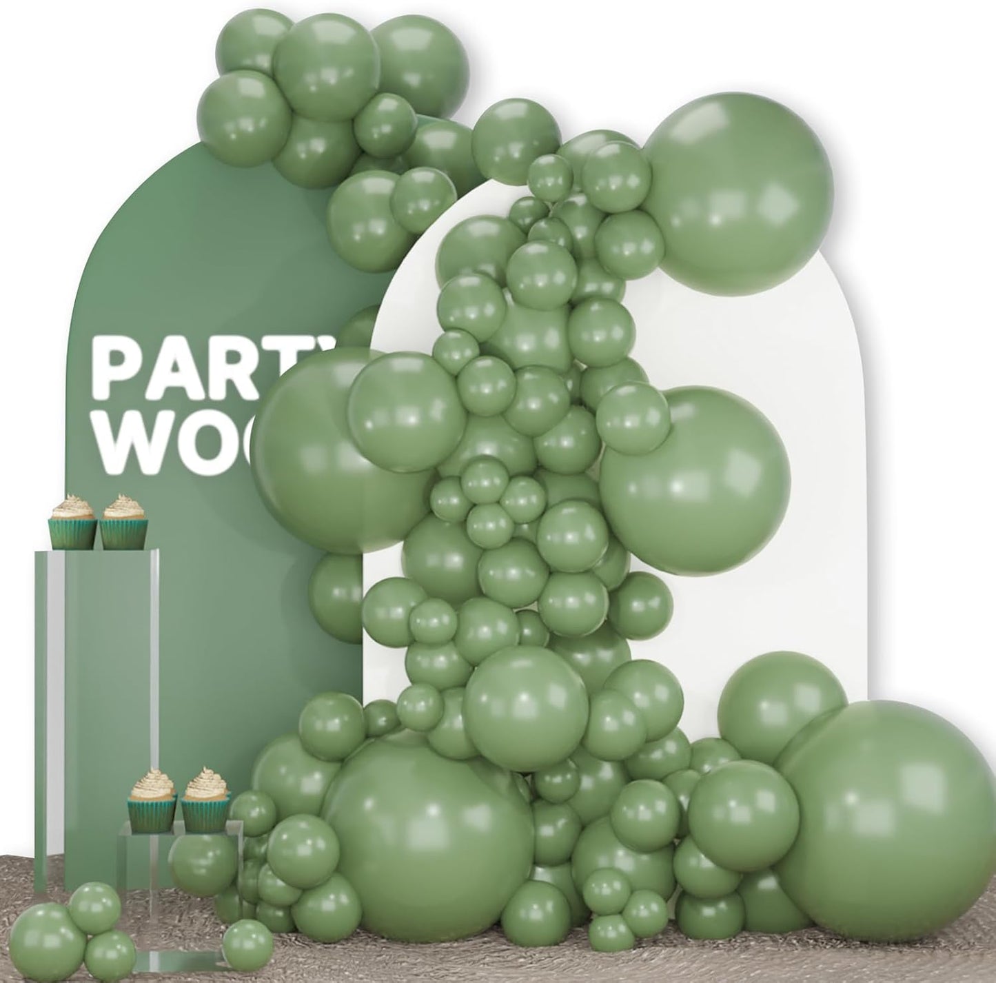 PartyWoo Sage Green Balloons - 140-Piece Boho Balloon Arch Kit for Jungle Birthday Parties | 5-12 Inch Sizes