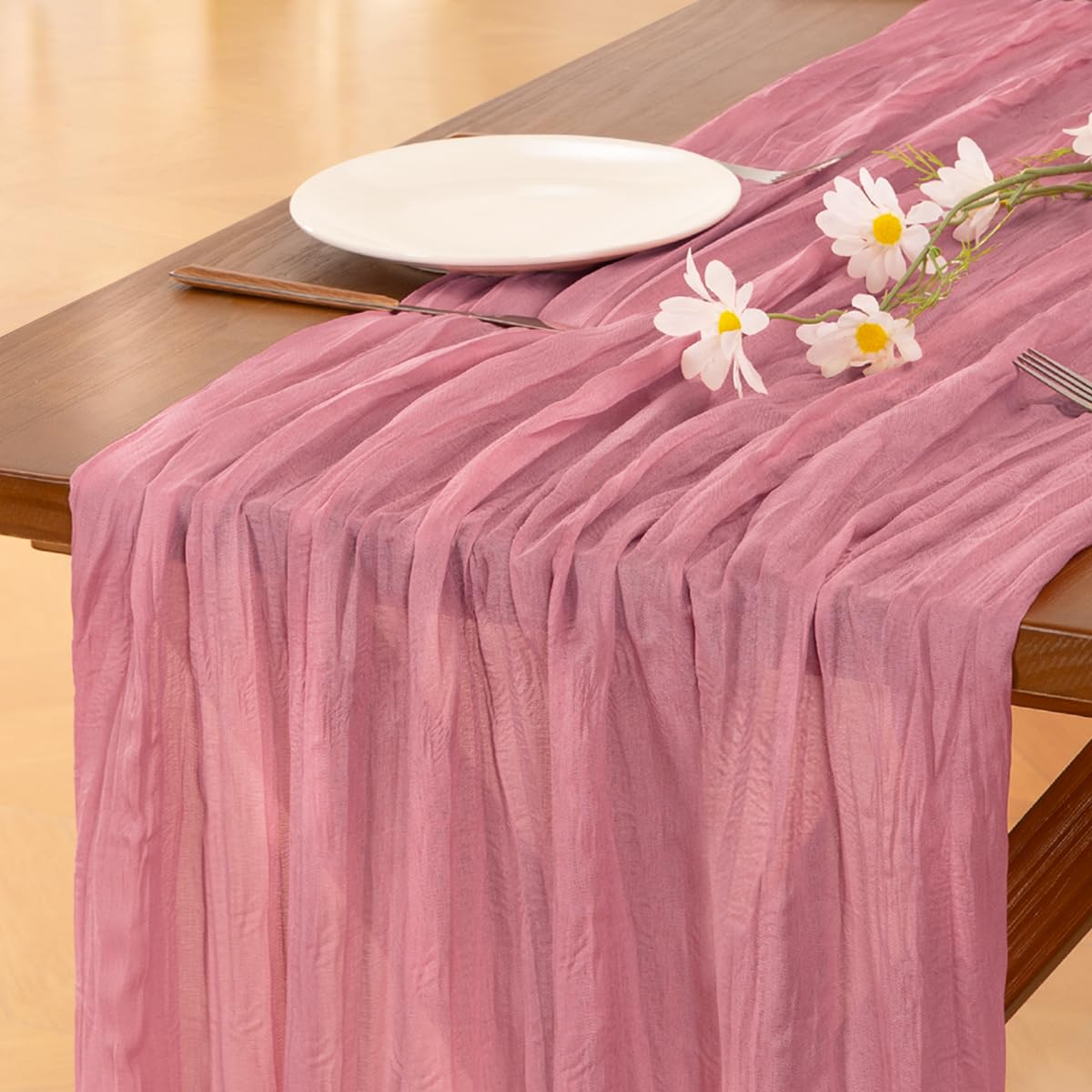 Socomi 3pcs Mauve Summer Cheesecloth Table Runner Boho Rustic Gauze 120 inch 10FT Cheese Cloth Sheer Runner for Wedding Party Baby Shower Birthday Home Decor Holiday Decorations