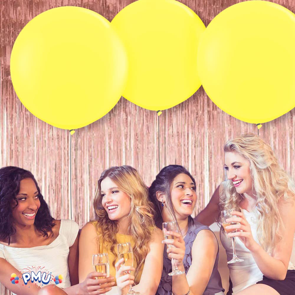 PMU 4 Pcs Premium Latex Balloons - Jumbo Size Balloons for Birthdays, Wedding Parties, Baby Shower, Indoor & Outdoor Party Events & Decoration Supplies - Made in USA, 36 Inch Canary Yellow
